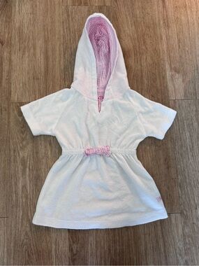Ruffle Butts White Hooded Coverup with Pink Stripes